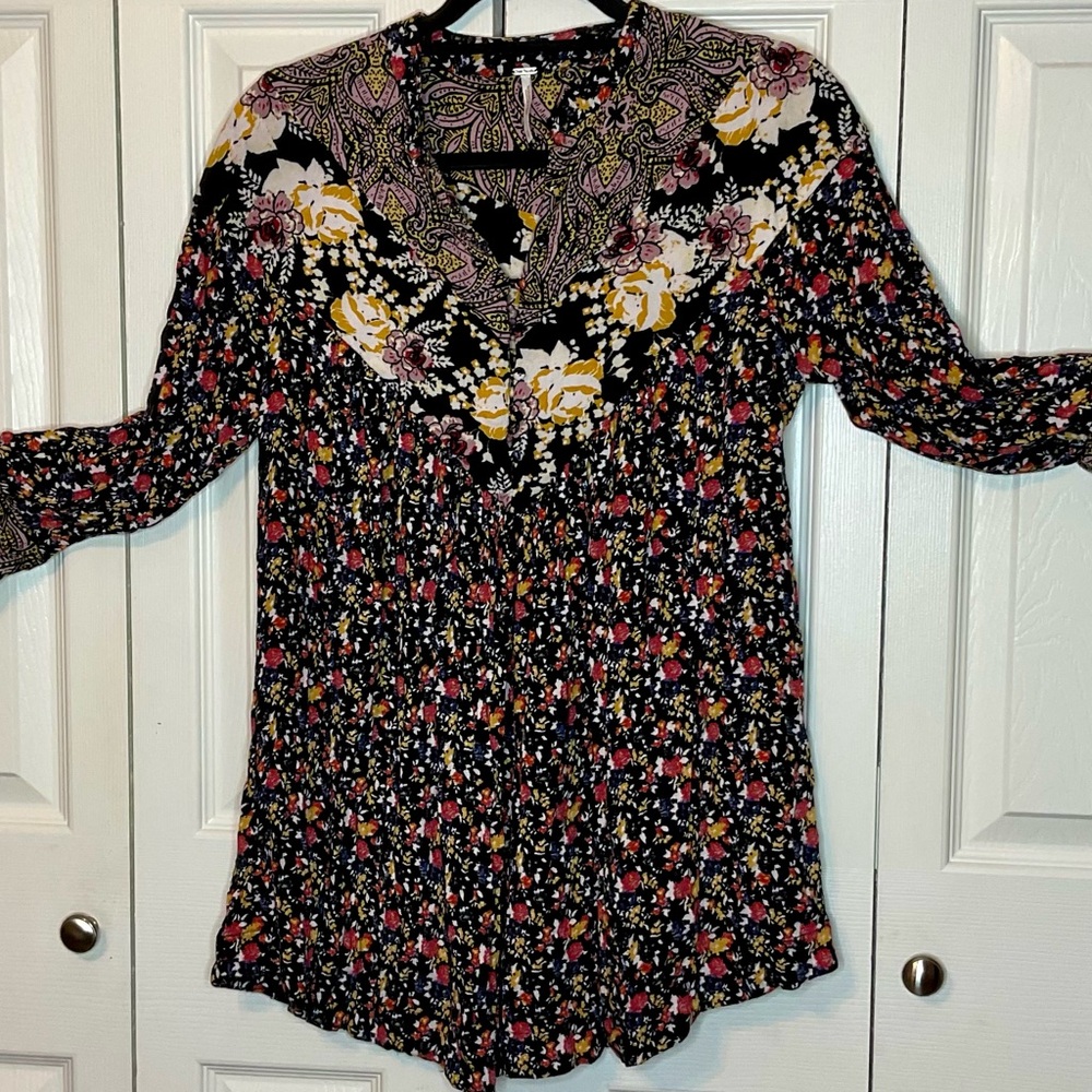 Free People Floral Black Women's Top